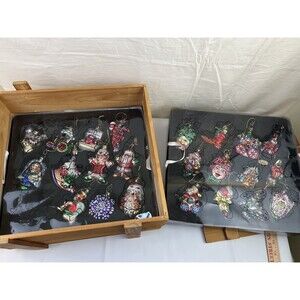 Vtg 2003 Wood Box Ltd Ed 23/24 Mark Klaus Blown‎ Art Glass Christmas Ornaments